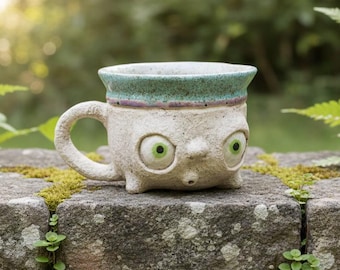 手作りの陶器の顔型マグカップ：面白い陶器のコーヒーカップ - Etsy 日本