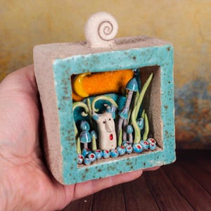 Ceramic Monster Diorama: Moonlit Fantasy Scene, Whimsical Sculpture