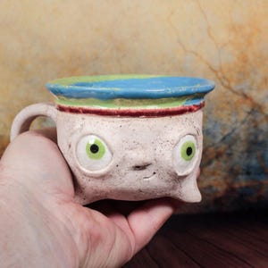Handmade Ceramic Mug: Quirky Face Planter, Funny Desk Decor