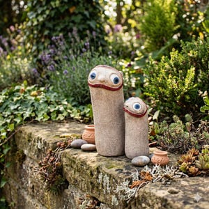 Handmade Ceramic Monster Sculpture: Parent and Child Figurine