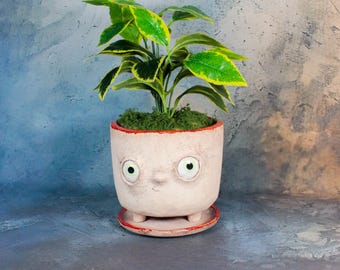Handmade Ceramic Planter with Face: Quirky Home Decor