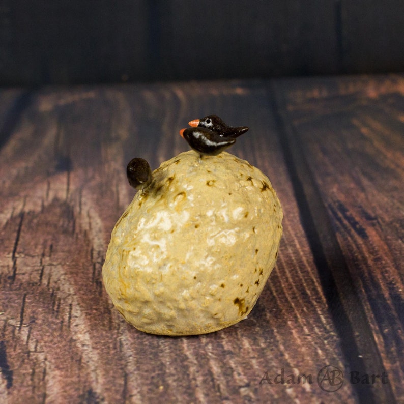 Windowsill decor Small sculpture Miniature 513 Three birds on the rock Gift for her Hand Made Gift