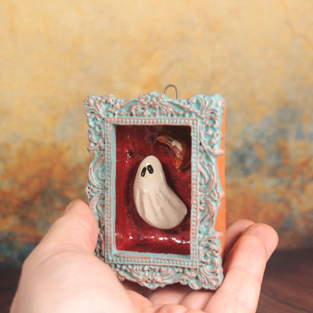 Ceramic Ghost Sculpture: Miniature Ghost Vibe in Turquoise Frame - Etsy