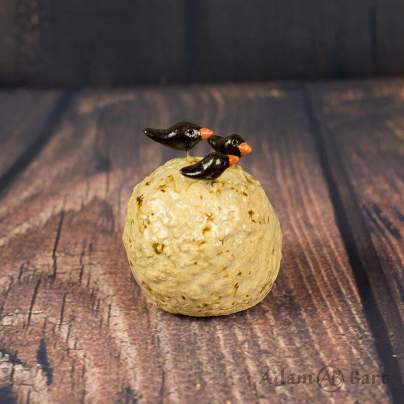 Windowsill decor Small sculpture Miniature 513 Three birds on the rock Gift for her Hand Made Gift
