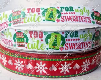 5 YARDS OF UGLY CHRISTMAS SWEATER PARTY Grosgrain 7//8” Ribbon Hair Bows Crafts