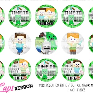 Peut inclure: Douze toppers ronds pour cupcakes de 2,5 cm de diamètre représentant des personnages et des thèmes de Minecraft. Les toppers comprennent des images de Steve, Alex, des Creepers et des textes comme "Time to Mine" et "All About That Minecraft Life".