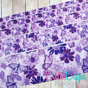 Floral Butterfly Ribbon, size 3/8, 5/8, 7/8, 1.5in, and 3in. 5 yards
