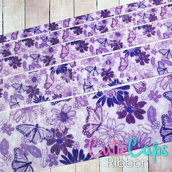 Floral Butterfly Ribbon, size 3/8, 5/8, 7/8, 1.5in, and 3in. 5 yards