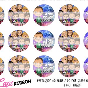 May include: Twelve 1-inch round cupcake toppers featuring characters from the TV show The Big Bang Theory. The toppers include the main characters, Sheldon, Leonard, Penny, Amy, Raj, and Howard. The toppers have different sayings, including "You laugh now but wait til you need tech support", "I'm not insane, my mother had me tested", and "That's my spot!"