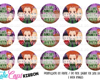 1"Hocus Bci, 15 witch sisters bottlecap images DIGITAL DOWNLOAD