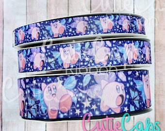 USA Designer Pink Fairy Grosgrain Ribbon, Gaming Ribbon size 5/8, 7/8, or 1.5in - 5 yard rolls