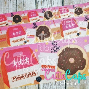 Coffee and donuts Ribbon, size 5/8, 7/8, 1.5in and 3in , 5 yards