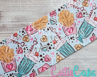 US Designer Milkshake and Fries Food Grosgrain Ribbon,5/8,  7/8, 1.5in or 3in, 5 yards
