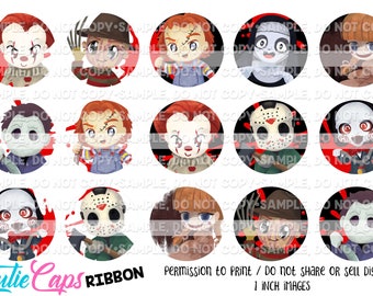 1"Horror Bci, 15 horror movies bottlecap images DIGITAL DOWNLOAD