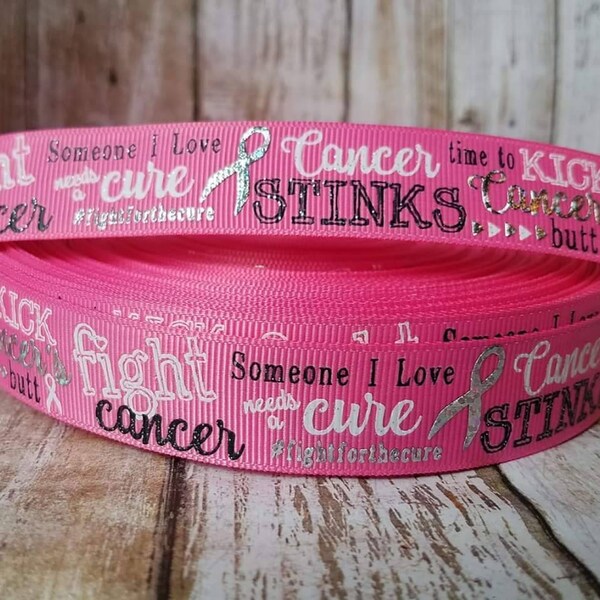 Cancer Stink, Breast Cancer Awareness Ribbon, size 7/8, 22mm. 5 yards