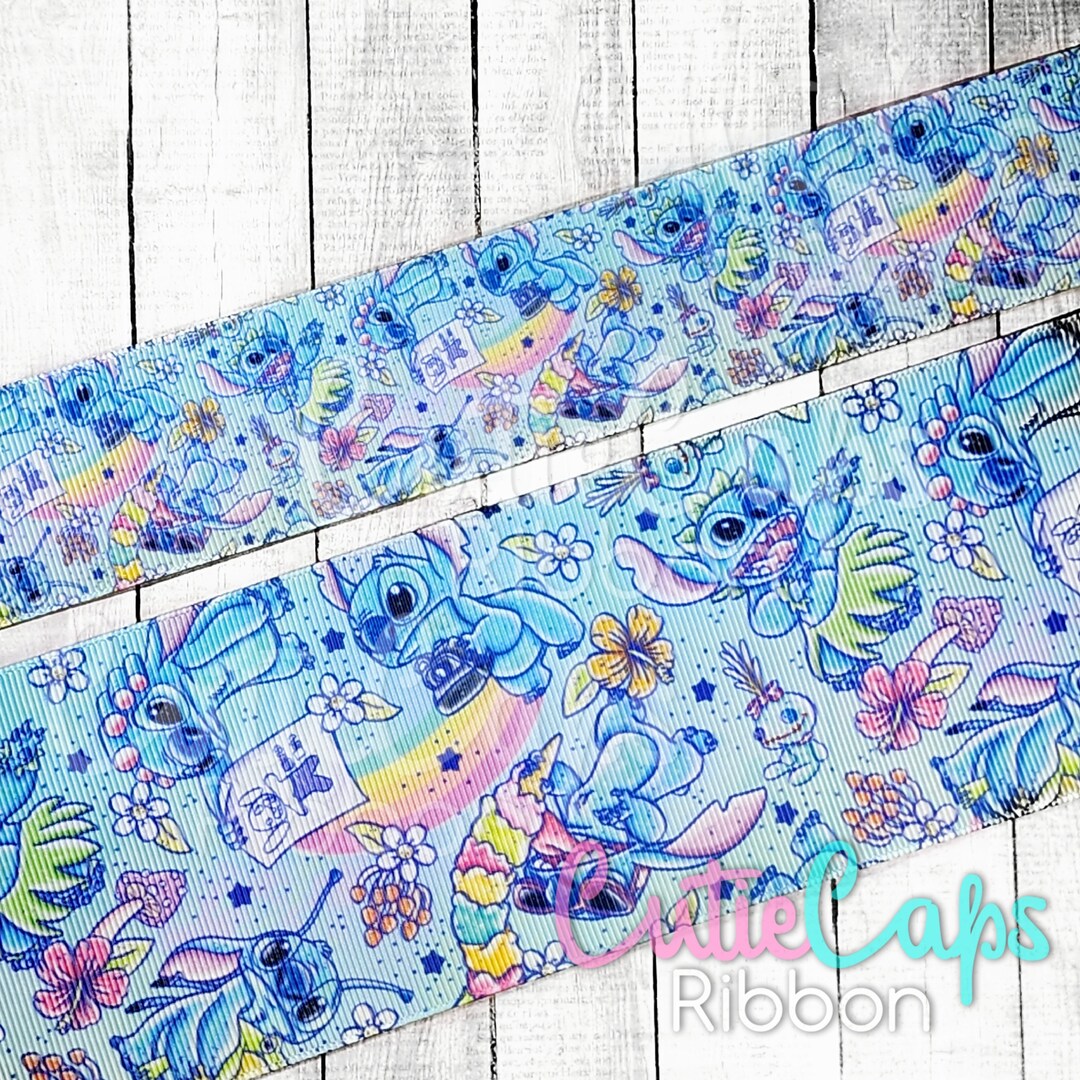 USA Designer Blue Summer Alien Grosgrain Ribbon, Rainbow Floral Ribbon ...