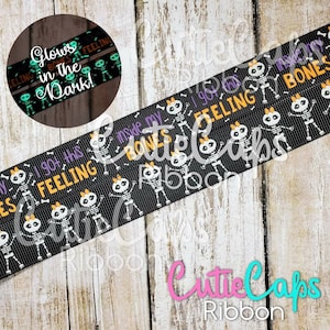 Glow in the dark Skeleton Ribbon, size 7/8, 5 yards