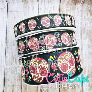 Day of the Dead Ribbon 3/8, 5/8, 7/8, and 1.5in -  5yd rolls