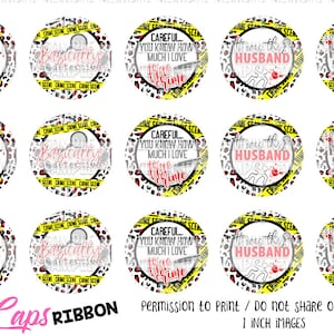 May include: Twelve 1-inch round stickers with a true crime theme. The stickers feature a leopard print background with yellow caution tape and text such as "True Crime Junkie", "It was the Husband", and "Sorry I can't Murder Shows are on".