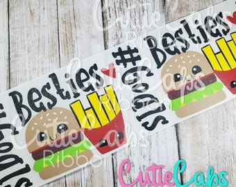 Besties, goals, burgers and fries, 3in Ribbon - 5 yards
