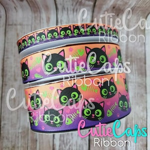 Glow in the dark Cat Ribbon, size 3/8, 7/8, and 1.5in, and 3in. 5 yards