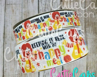Burger Clown worded Ribbon, size 7/8, 1.5in, and 3in, 5 yards