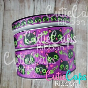 Glow in the dark Cat Ribbon, size 3/8, 7/8, and 1.5in, and 3in. 5 yards