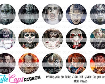 1"Horror Bci, 15 horror movies bottlecap images DIGITAL DOWNLOAD