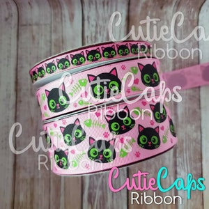 Glow in the dark Cat Ribbon, size 3/8, 7/8, and 1.5in, and 3in. 5 yards