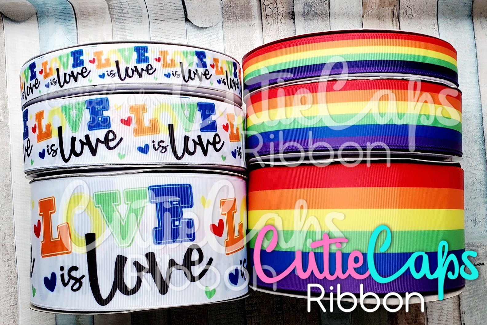 Love♡ribbon Love is Love Ribbon, 5 Yard Rolls, 7/8, and 1.5in, and 3in
