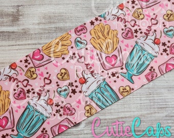 US Designer Milkshake and Fries  Food Grosgrain Ribbon,5/8,  7/8, 1.5in or 3in, 5 yards