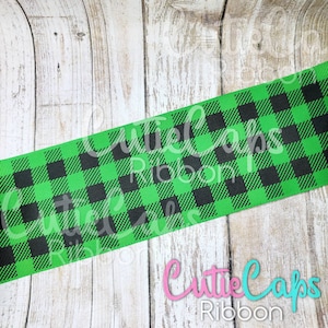 3inch Green Buffalo plaid ribbon, 5 yard rolls, Grosgrain Ribbon