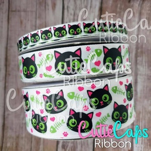 Glow in the dark Cat Ribbon, size 3/8, 7/8, and 1.5in, and 3in. 5 yards