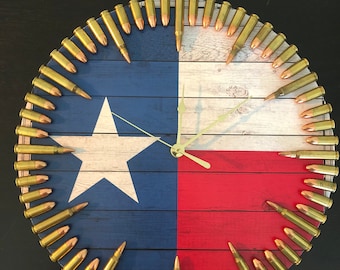 Texas flag & bullet clock. Perfect gift for a lone star state lover!