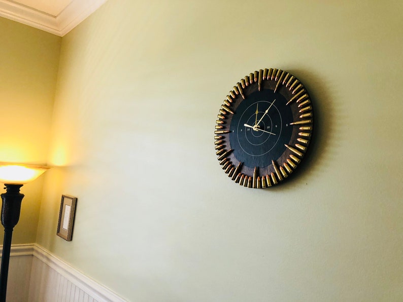 Original Dark Walnut Hybrid Bullet Clock. The Perfect gift for the hard to shop for hunter or shooter image 4