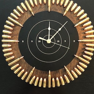 Original Dark Walnut Hybrid Bullet Clock. The Perfect gift for the hard to shop for hunter or shooter image 1