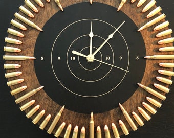 Original Dark Walnut Hybrid Bullet Clock.  The Perfect gift for the hard to shop for hunter or shooter!