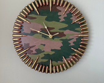 Camo Bullet Clock - Extra large.  Military decor, camouflage, great gift for veterans & shooting enthusiasts!