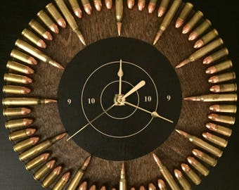 Bullet Clock with inert ammo. Great gift for shooters, hunters, military, man cave, gun gift!