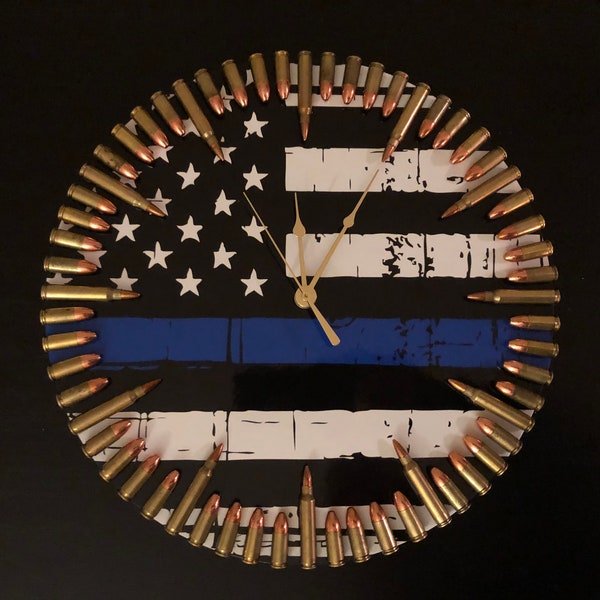 Original Thin Blue Line Flag & Bullet Clock.  The ultimate gift for law enforcement officers!