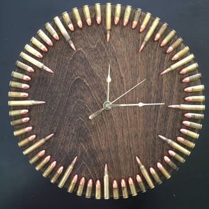 Original Dark Walnut Stained Bullet Clock.  Perfect veteran gift or for the hard-to-shop for dad or husband!