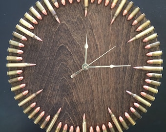 Original Dark Walnut Stained Bullet Clock.  Perfect veteran gift or for the hard-to-shop for dad or husband!