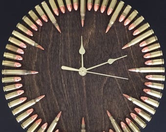 Bullet Clock with inert ammo. Great gift for shooters, hunters, military, man cave, gun gift!
