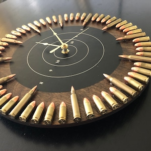 Original Dark Walnut Hybrid Bullet Clock. The Perfect gift for the hard to shop for hunter or shooter image 2