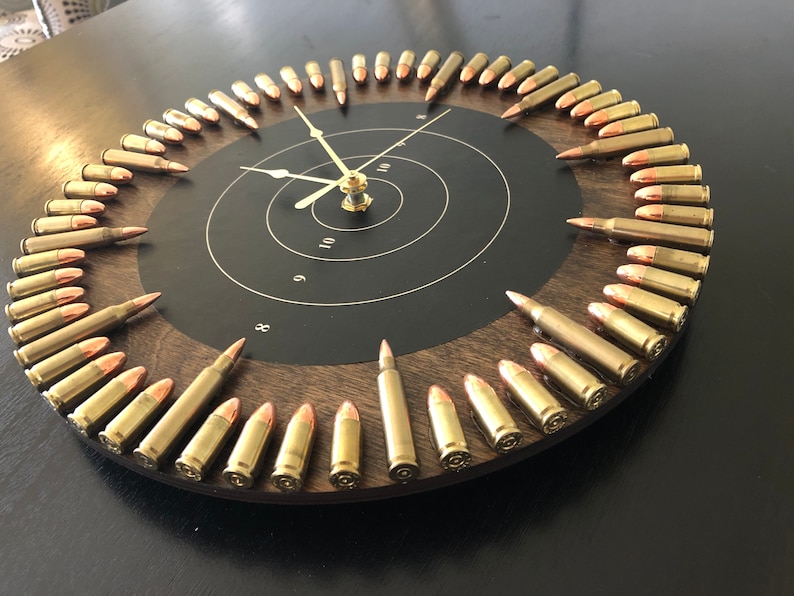 Original Dark Walnut Hybrid Bullet Clock. The Perfect gift for the hard to shop for hunter or shooter image 2