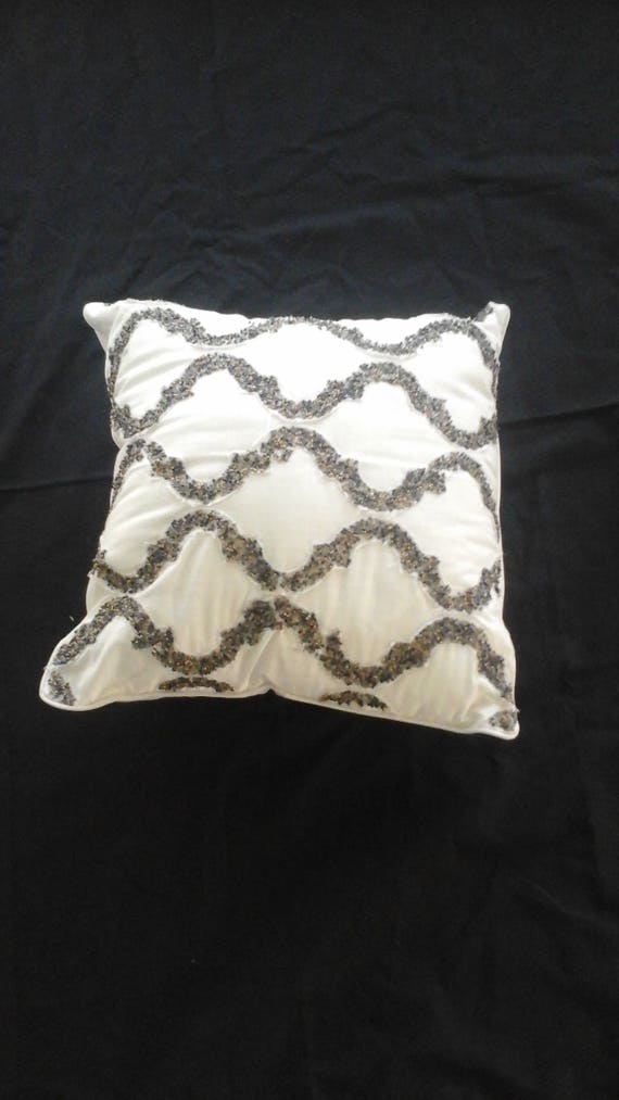 White Beaded Pillow Etsy