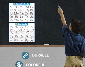 3 Pack Cursive Chart /& Manuscript ABC Alphabet Laminated, 18 x 24 Writing Number Poster Wall Set -