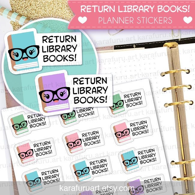 Return Library Books Planner Stickers Books Stickers Cute Etsy