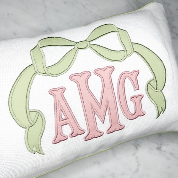 Appliqué Monogram Pillow Sham( The Bow ).Many more styles at www.edelweissembroidery.com