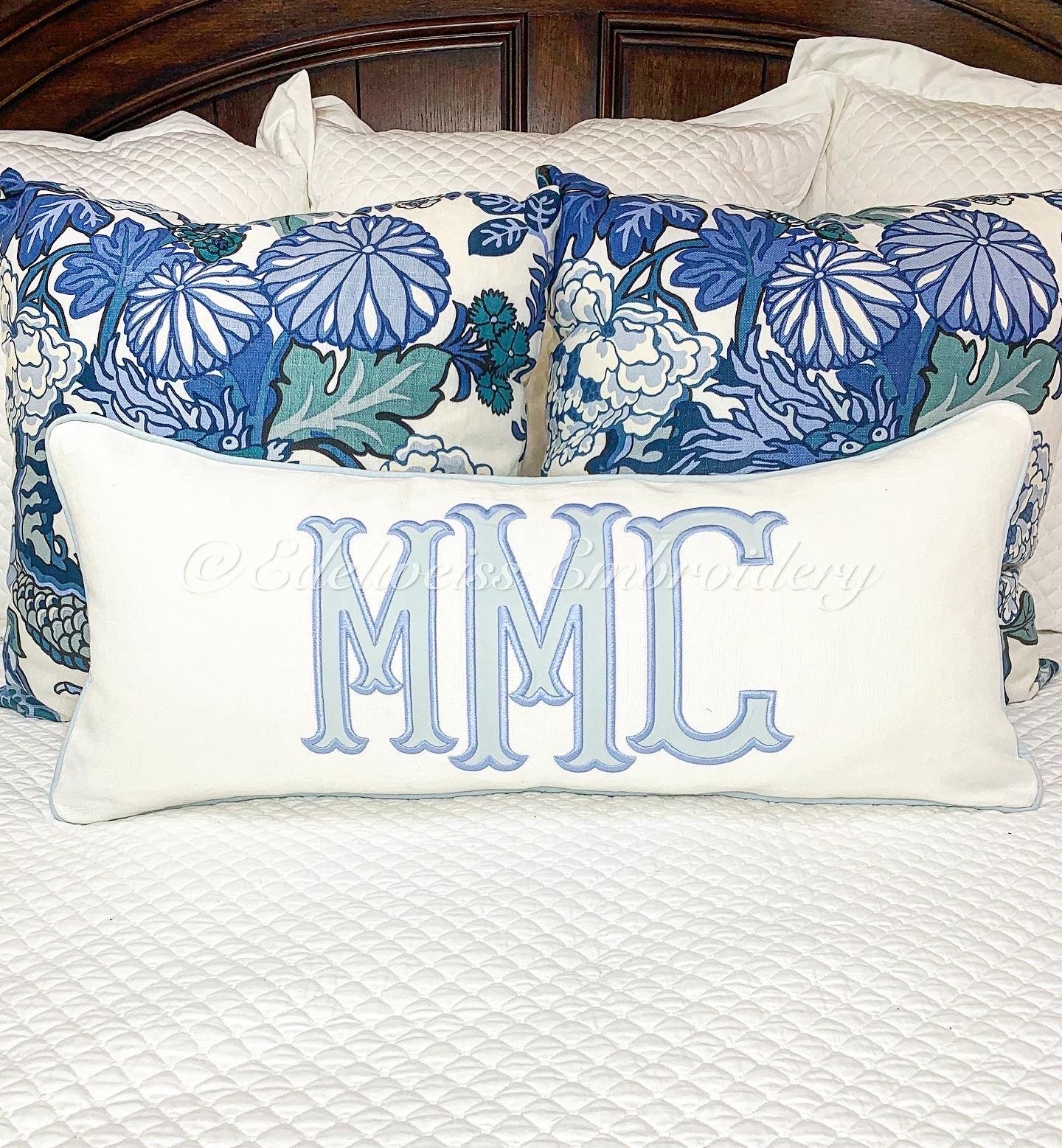 Appliqué Monogram Pillow Sham( Bennet) many more styles at www.edelweissembroidery.com